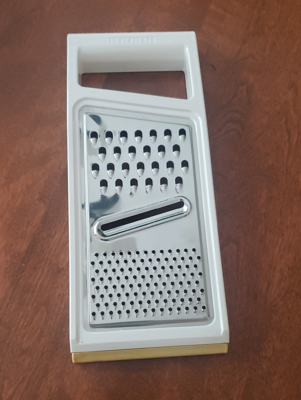 Vtg Leifheit -Slany Design White Handheld Cheese Grater W/ Stainless Steel Panel